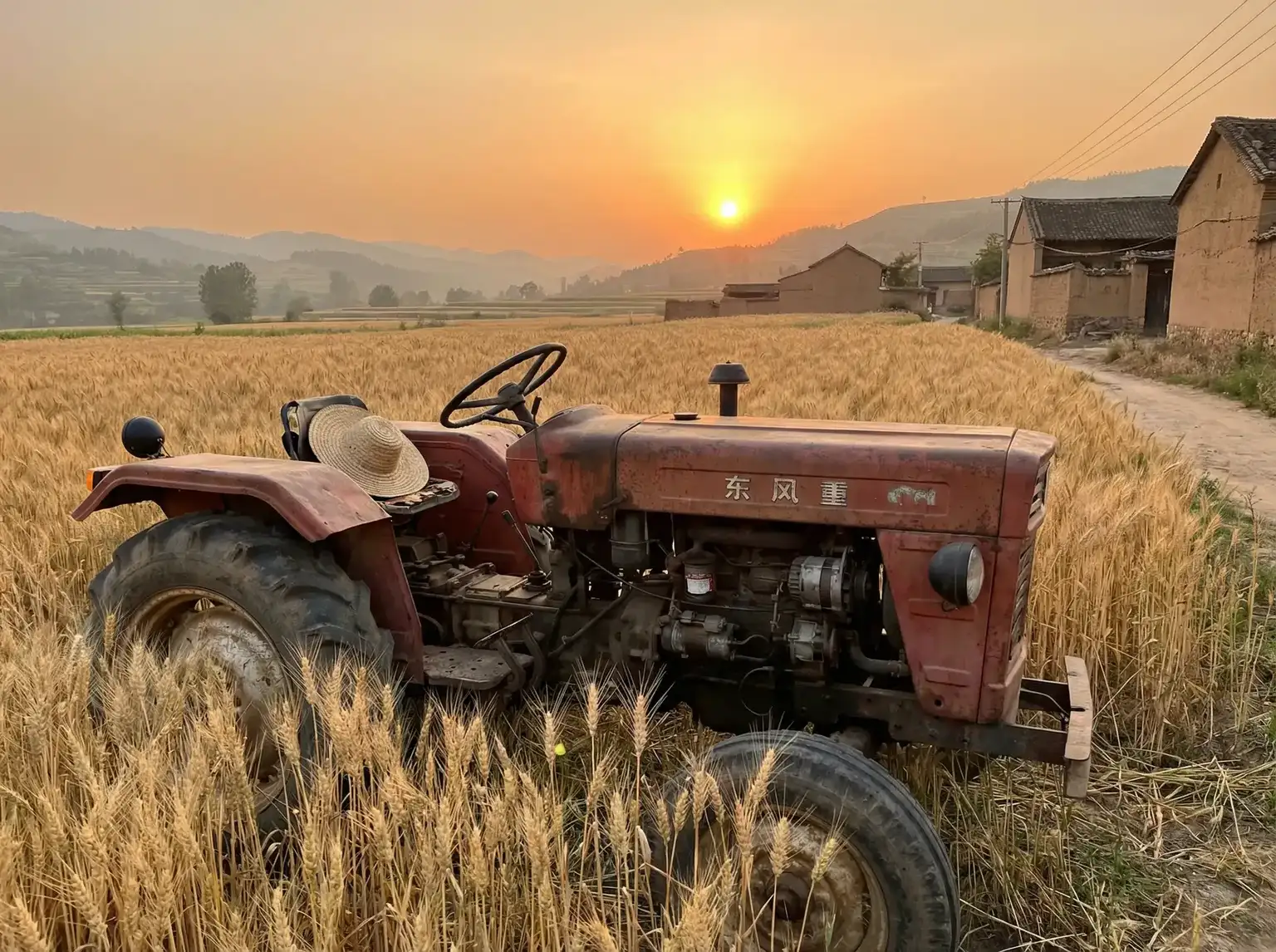 夕阳下的老式拖拉机停在麦田边 - 凌晨三点免费高清日本电影 田间记忆